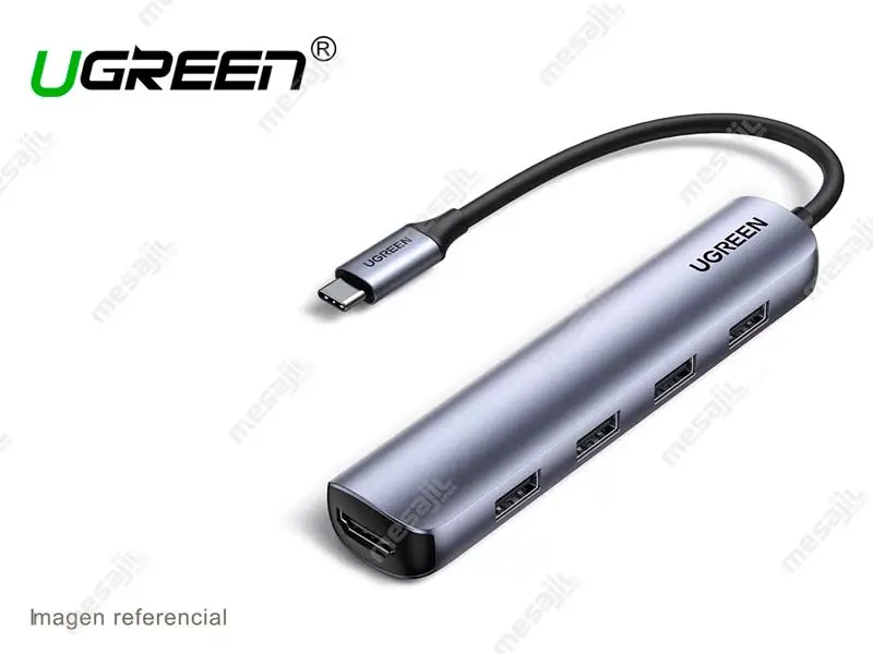 31563-2 Hub UGREEN 5 en 1 USB-C a 4 puertos USB 3.0 1 HDMI 4K (20197)
