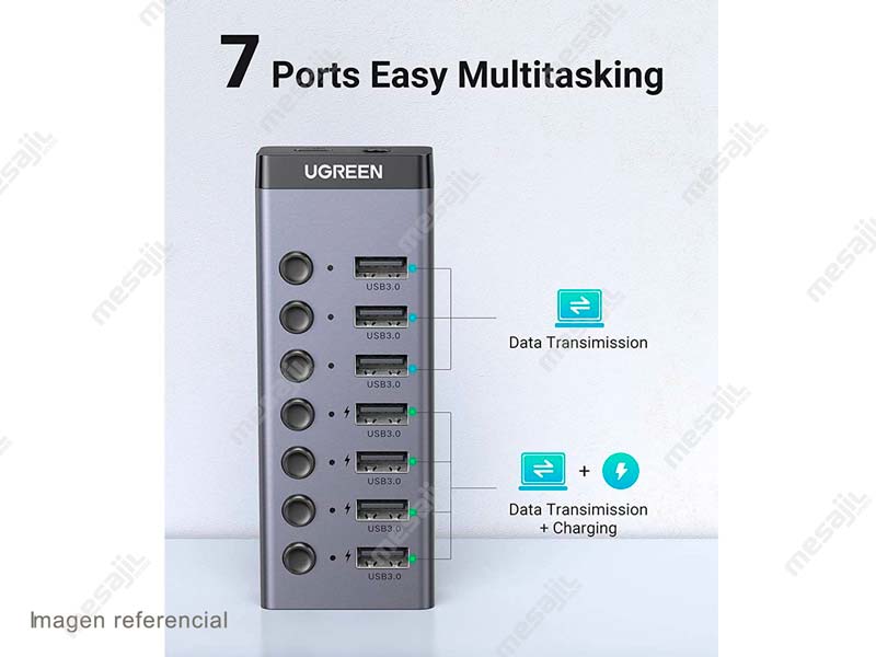 Hub UGREEN 7 puertos usb 3.0 y Adaptador de Corriente (90305) - Mesajil