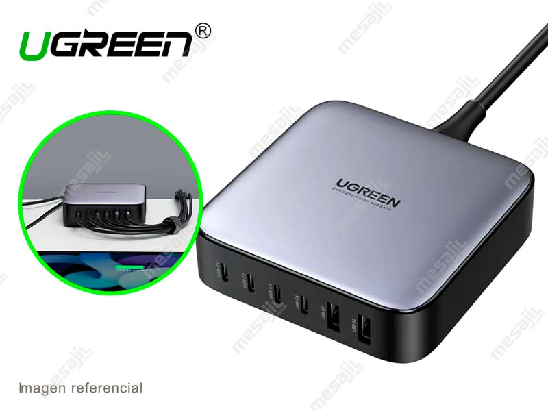 Cargador UGREEN NEXO USB-C 6pt / USB/ 200W (40913) - Mesajil