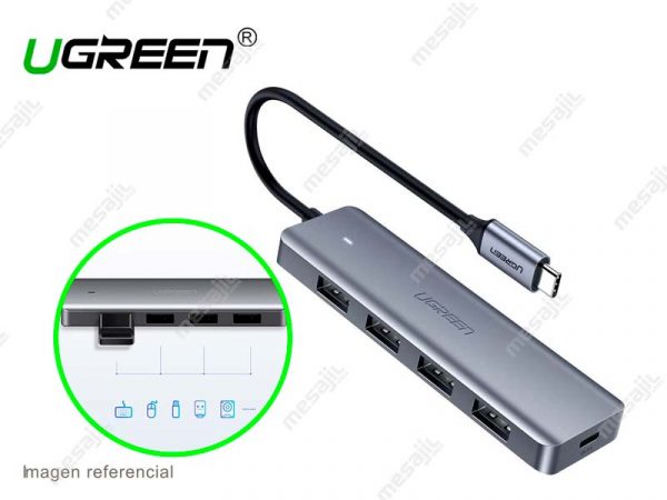 Hub UGREEN CM219 USB-C a 4 port USB 3.0 con fuente de alimentacion estable