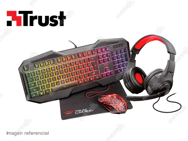 Combo Gaming Trust Teclado + Mouse + Audifono + Mouse Pad GXT Gaming Bundle  1180RW 4 en 1 - Mesajil