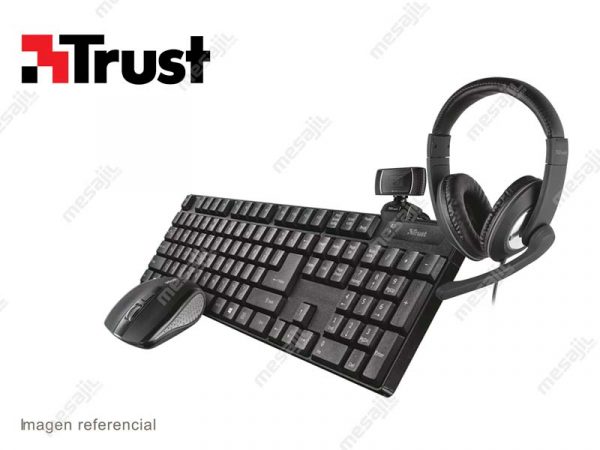 Combo Trust Teclado + Mouse + Audifono + Camara Web Qoby 4 en 1 Home Office