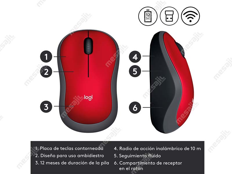 Mouse Logitech M185 Nano Wireless Rojo