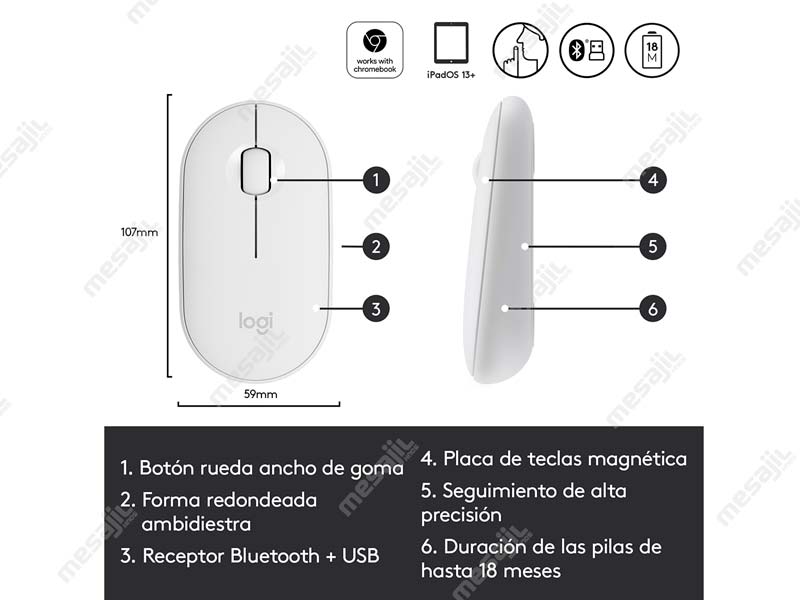 Mouse Logitech Pebble M350 Wireless Blanco
