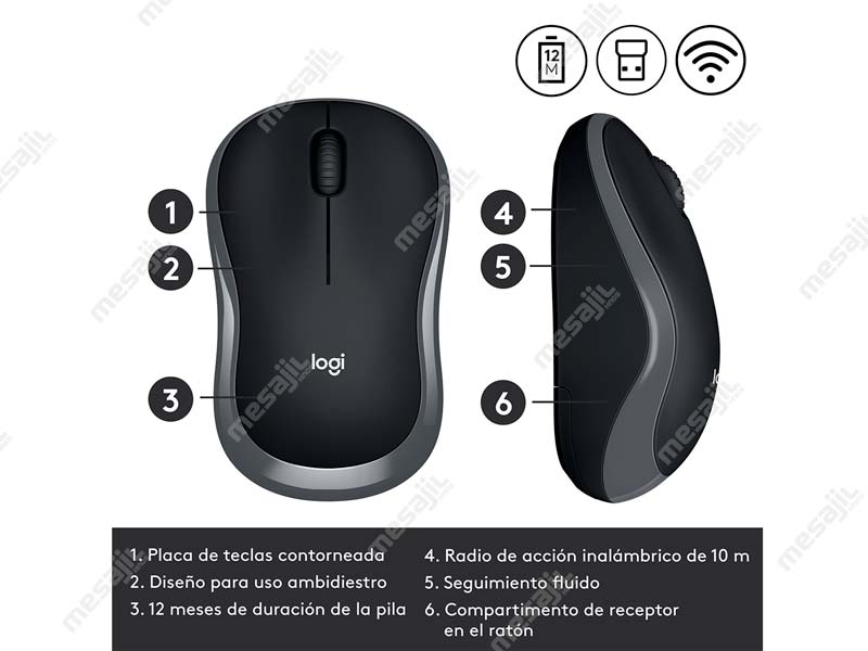Mouse Logitech M185 Nano Wireless Negro