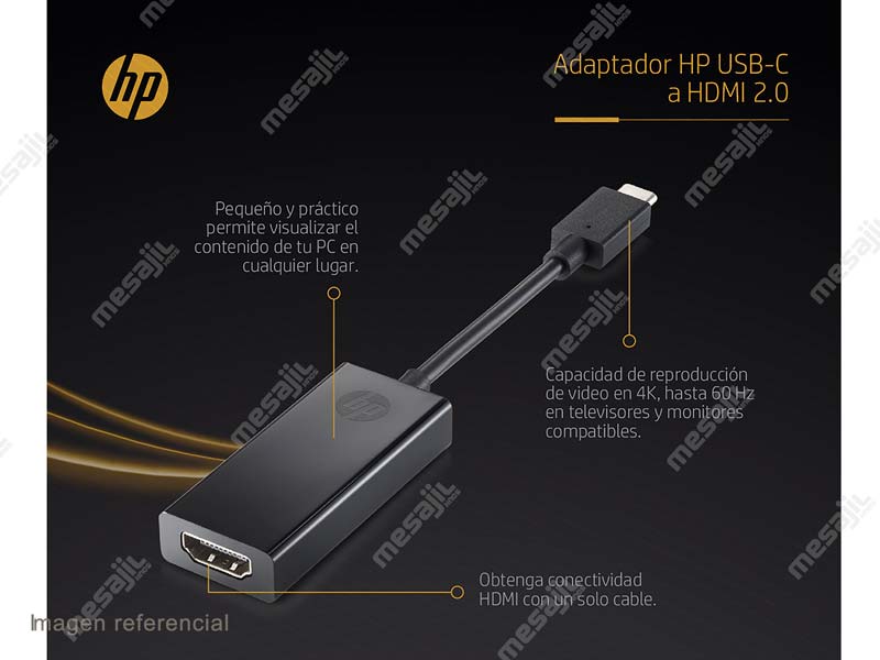 Adaptador HP Pavilion USB-C a HDMI 2.0 (2PC54AA#ABL) - Mesajil