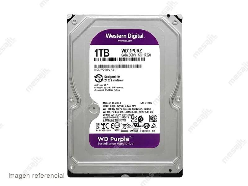 37029-1 Disco Duro de 1TB Interno Western Digital Purple NVR SATA 3.5"