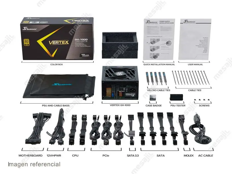 37103 Fuente Seasonic Vertex GX-1000 Watts Gold 80 Plus Modular, ATX3.0 , PCIE 5.0 (12102GXAFS)