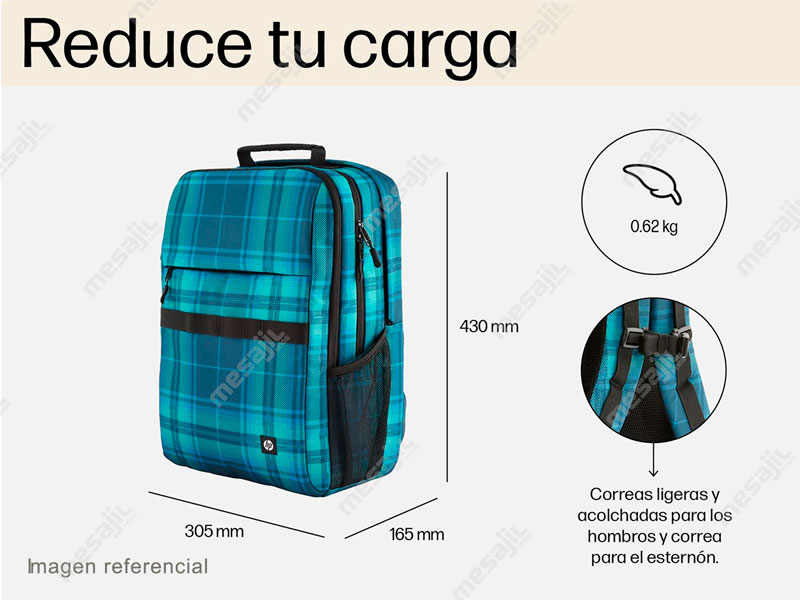 Mochila HP XL Plaid Backpack - Tartan Mesajil 15.6\