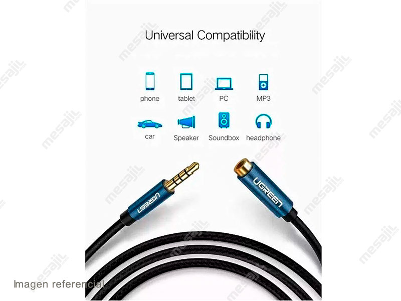 Cable UGREEN de Audio 3.5mm Macho/Hembra 1.5m Negro/Trenzado (40674) -  Mesajil