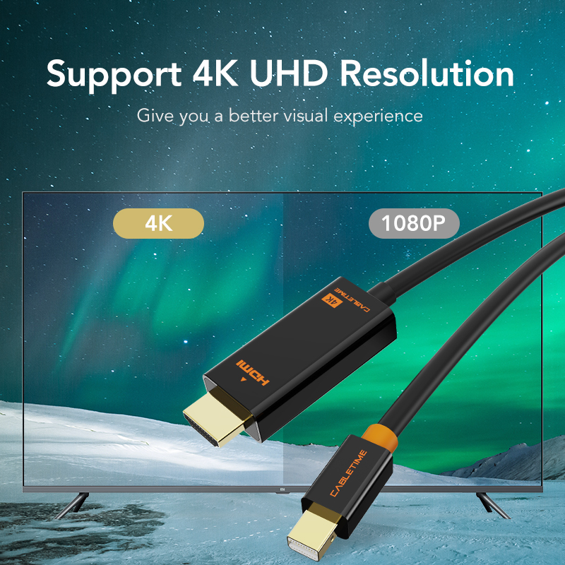 Cable CABLETIME CD51K Mini DisplayPort a HDMI 1080P 60Hz 1.8 Mts
